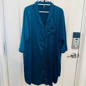Torrid Sleep Dress 3 (3X) | Teal Button Down Collared Black Trim Pocket